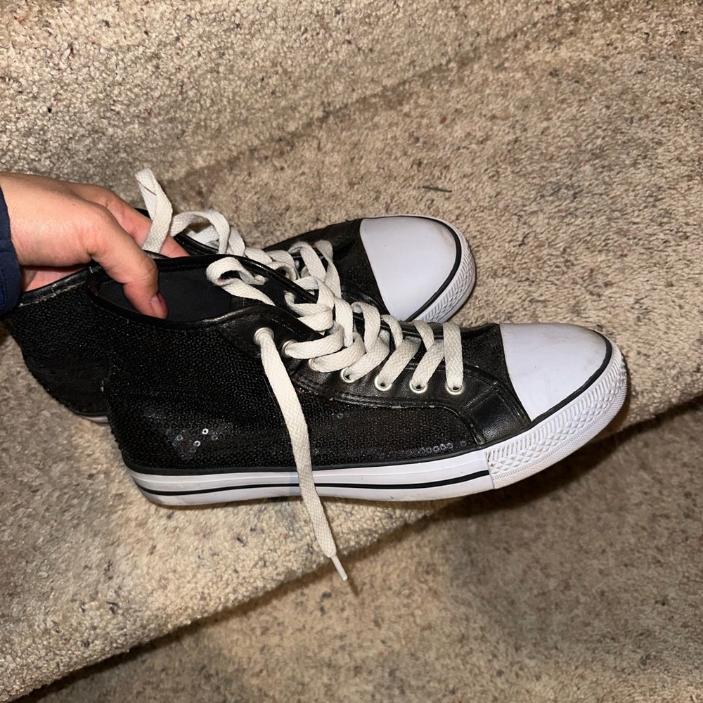 Black sparkly sequin high top shoes